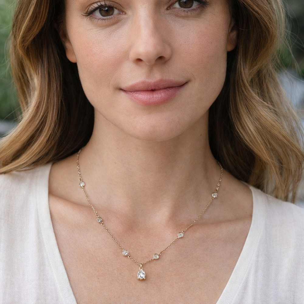 Crystal Teardrop‎ Station Necklace Womens - 18"